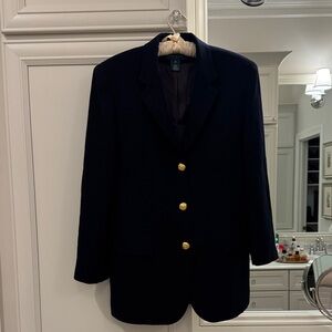 Classic Navy Wool Blazer with Gold Buttons Lauren by Ralph Lauren